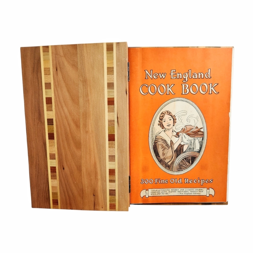 1936 New England Cook Book – Wooden Cover Hinges – 300 Regional Recipes Vintage